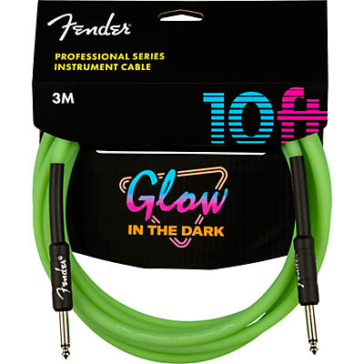Fender Professional Series Glow In The Dark Straight To Straight Instrument Cable 10 Ft. Green for sale