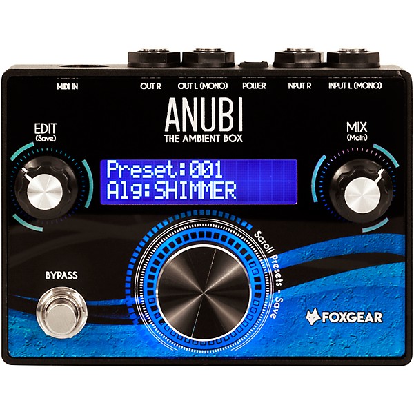 Open Box FoxGear Anubi Ambient Box Reverb Effects Pedal Level 2 Black and Blue 197881001858
