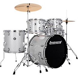 Ludwig Accent 5-Piece Drum Kit With 20" Bass Drum, Hardware and Cymbals Silver Sparkle