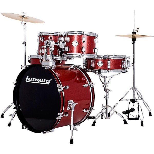 Ludwig Accent 5-Piece Drum Kit With 22" Bass Drum, Hardware and Cymbals Red Sparkle