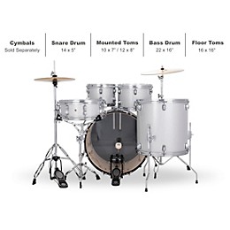 Ludwig Accent 5-Piece Drum Kit With 22" Bass Drum, Hardware and Cymbals Silver Sparkle