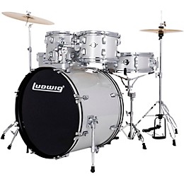 Ludwig Accent 5-Piece Drum Kit With 22" Bass Drum, Hardware and Cymbals Silver Sparkle