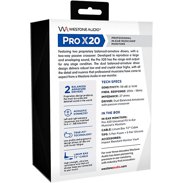 Open Box Westone Audio Pro X20 Professional In-Ear Monitors Level 1 Clear