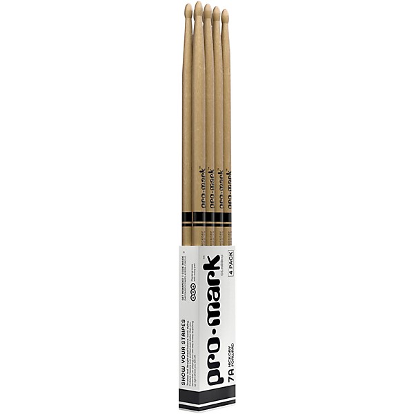 Promark Classic Forward Hickory Oval Wood Tip Drum Sticks 4-Pack 7A Wood