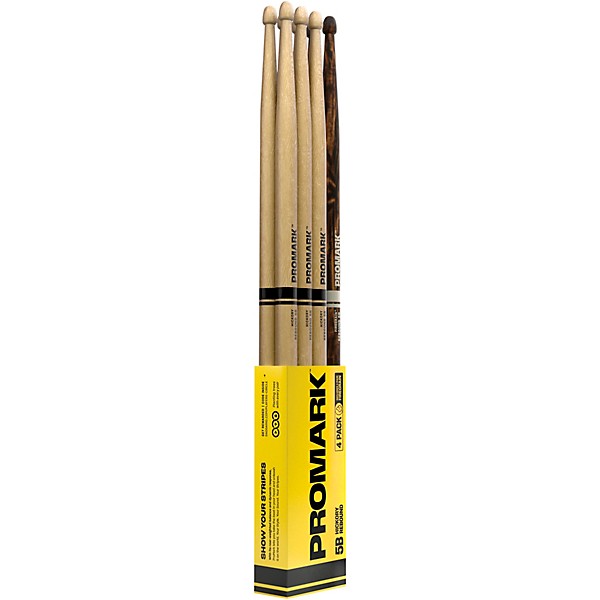 Promark Rebound Hickory Acorn Tip 3+1 FireGrain Drum Sticks 4-Pack 5B Wood