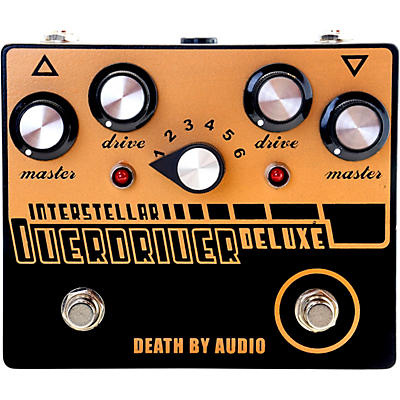 Death By Audio Interstellar Overdriver Deluxe Dual Overdrive Noise Effects Pedal Black And Gold for sale