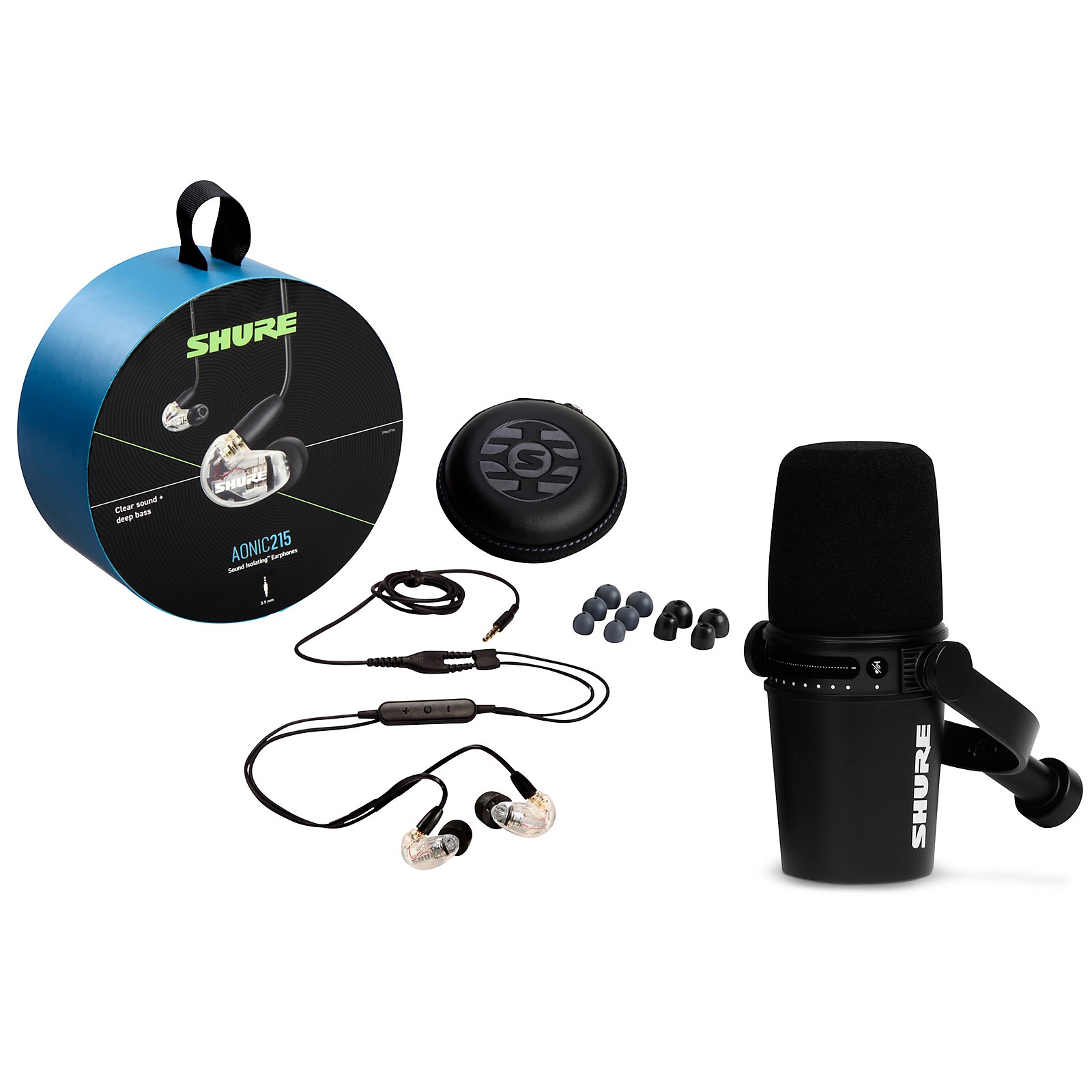 Shure MV7-K USB Microphone and AONIC215 Earphones Content Creator