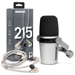 Shure MV7-S USB Microphone and SE215 Earphones Content Creator Bundle Clear