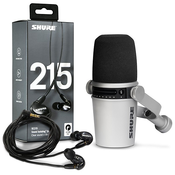 Shure MV7-K USB Microphone and SE215 Earphones Content Creator Bundle Black