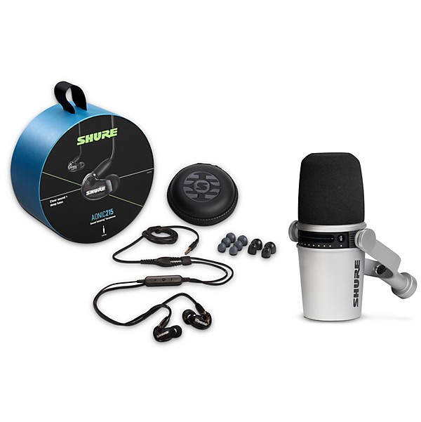 Shure MV7-S USB Microphone and AONIC215 Earphones Content Creator Bundles  Black