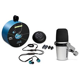 Shure MV7-S USB Microphone and AONIC215 Earphones Content Creator Bundles Blue