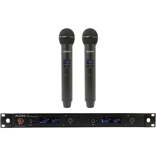 Audix AP42 OM5 Dual Handheld Wireless Microphone System with R42 Two Channel Diversity Receiver and Two H60/OM5 Handheld T...