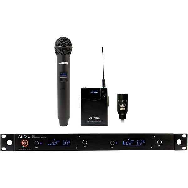 Audix AP42 C210 Wireless Microphone System with R42 Two Channel Diversity Receiver, H60/OM2 Handheld Transmitter, B60 Body...