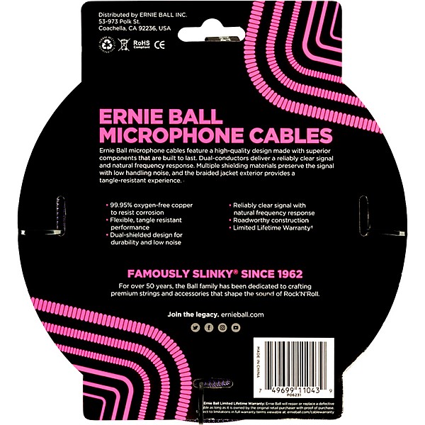Ernie Ball Braided XLR Microphone Cable 10 ft. Neon Purple/Black