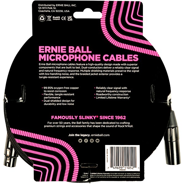 Ernie Ball Braided XLR Microphone Cable 15 ft. Black