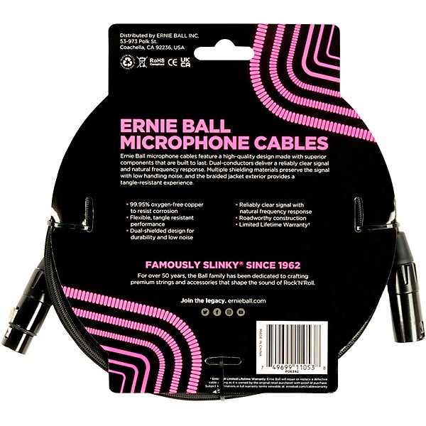 Ernie Ball Braided XLR Microphone Cable 20 ft. Black