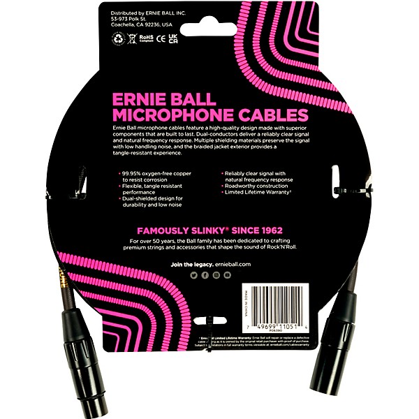 Ernie Ball Braided XLR Microphone Cable 5 ft. Black