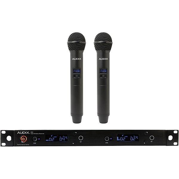 Audix AP42 OM2 Dual Handheld Wireless Microphone System with R42 Two Channel Diversity Receiver and Two H60/OM2 Handheld T...