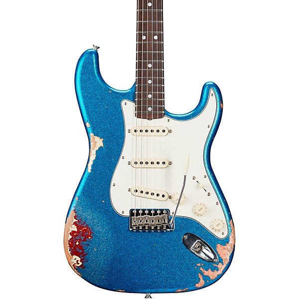 Fender Custom Shop Limited-Edition Texas Stratocaster Heavy Relic Electric  Guitar Blue Flake/Candy Apple Red/Aged Olympic White