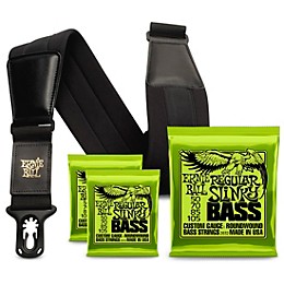 Ernie Ball 2832 Regular Slinky Round Wound Bass Strings 3 Pack with Neoprene Polylock Guitar Strap