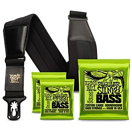 Ernie Ball 2832 Regular Slinky Round Wound Bass Strings 3 Pack with Neoprene Polylock Guitar Strap