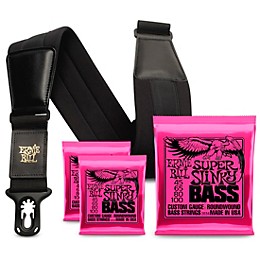 Ernie Ball 2834 Super Slinky Round Wound Bass Strings 3 Pack with Neoprene Polylock Guitar Strap