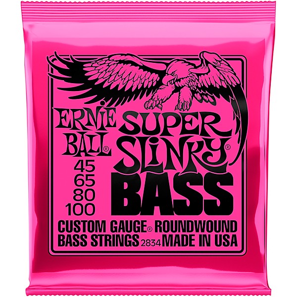 Ernie Ball 2834 Super Slinky Round Wound Bass Strings 3 Pack with Neoprene Polylock Guitar Strap