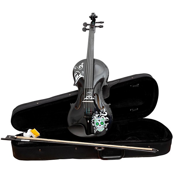 Rozanna's Violins Mariachi Black Sugar Skull Series Violin Outfit 4/4