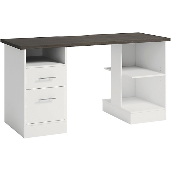 SAUDER Workstation Desk for Gaming and Content Creation with Charcoal Ash Accent Top White
