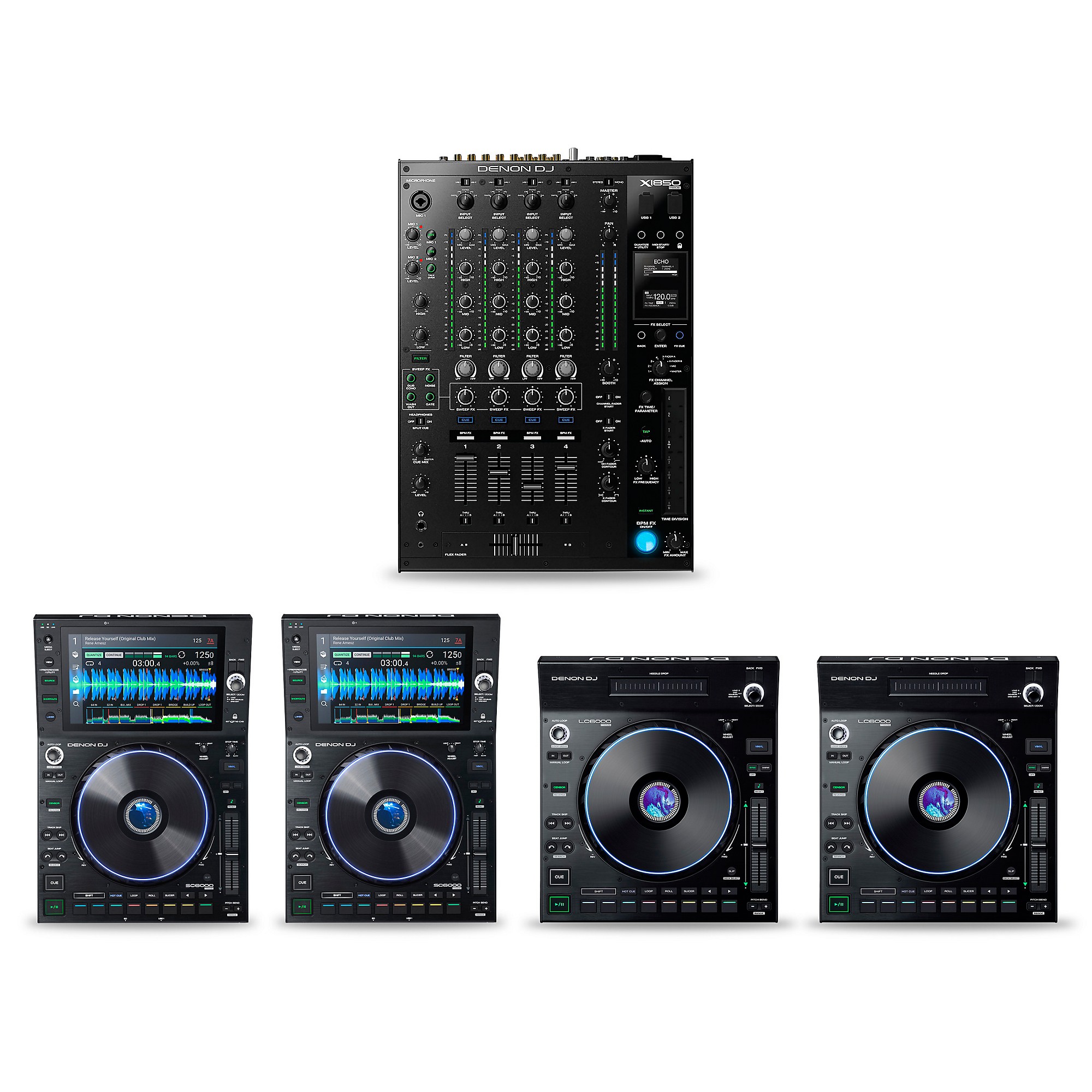 Denon DJ PRIME Package With X1850 Mixer, Two SC6000 and Two LC6000