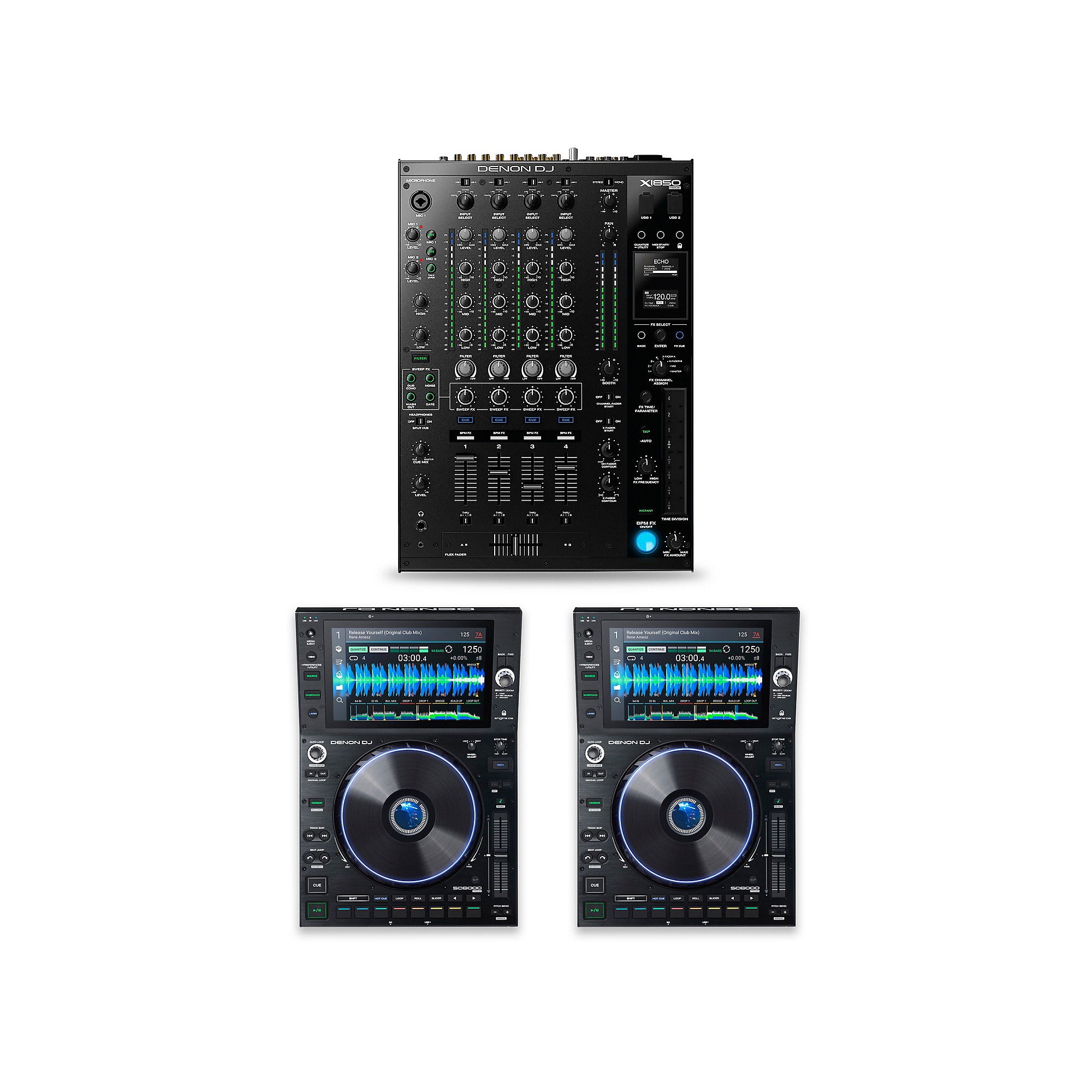 Denon DJ PRIME Package With X1850 Mixer and Pair of SC6000 Media