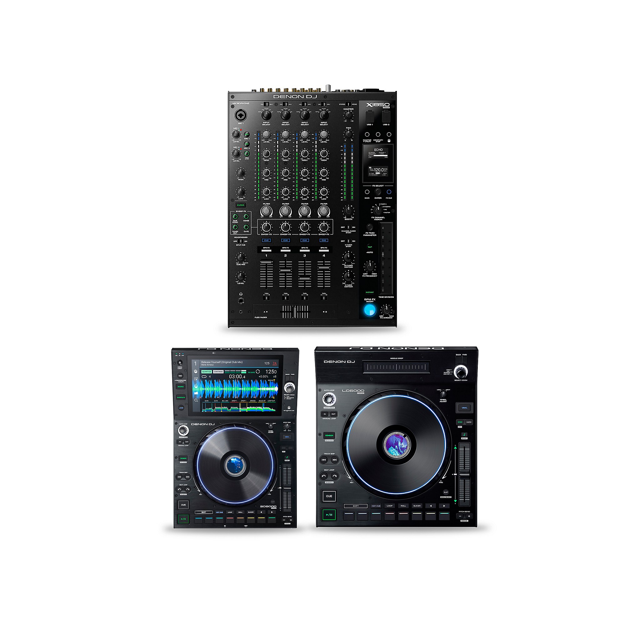 Denon DJ PRIME Package With X1850 Mixer SC6000 and LC6000 Media Players |  Guitar Center