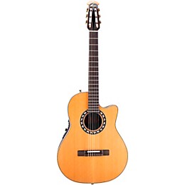 Ovation Elite AX Mid-Depth Cutaway Acoustic-Electric Nylon String Guitar Natural