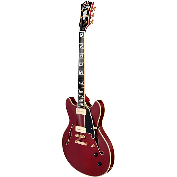 D'Angelico Deluxe DC Semi-Hollow Electric Guitar Satin Trans Wine