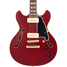 D'Angelico Deluxe Mini DC Semi-Hollow Electric Guitar Satin Trans Wine