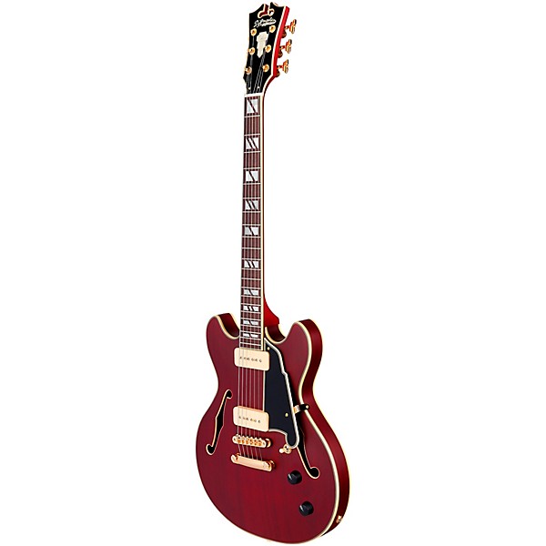 D'Angelico Deluxe Mini DC Semi-Hollow Electric Guitar Satin Trans Wine