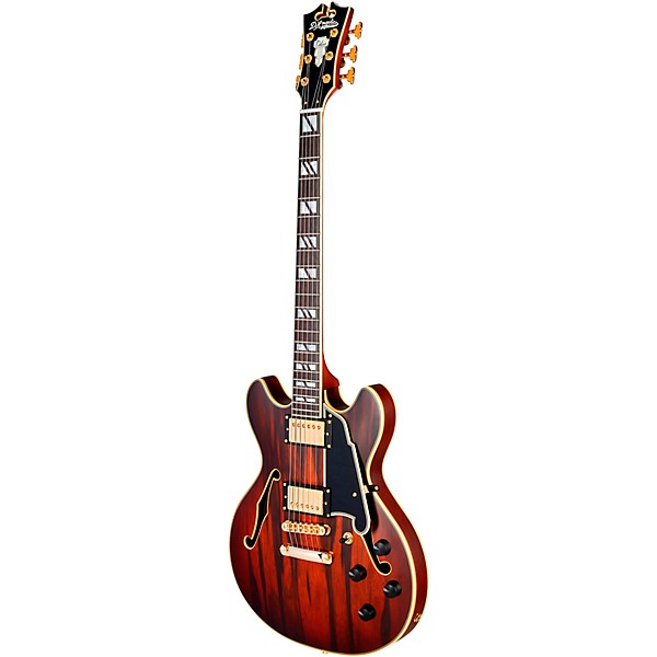 D'Angelico Deluxe Mini DC Semi-Hollow Electric Guitar Satin Brown Burst