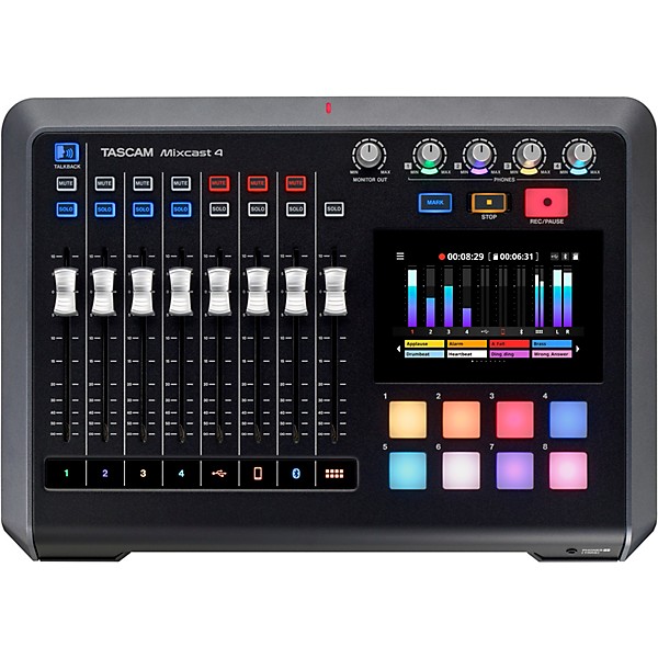TASCAM Mixcast 4 4-Person Podcasting Bundle With Sterling Audio SP150 Microphones and S400 Studio Headphones
