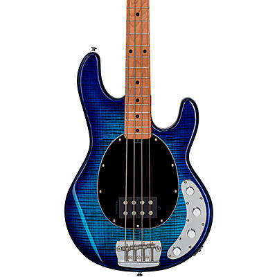 Sterling By Music Man Stingray Ray34 Flame Maple Electric Bass Guitar Neptune Blue for sale