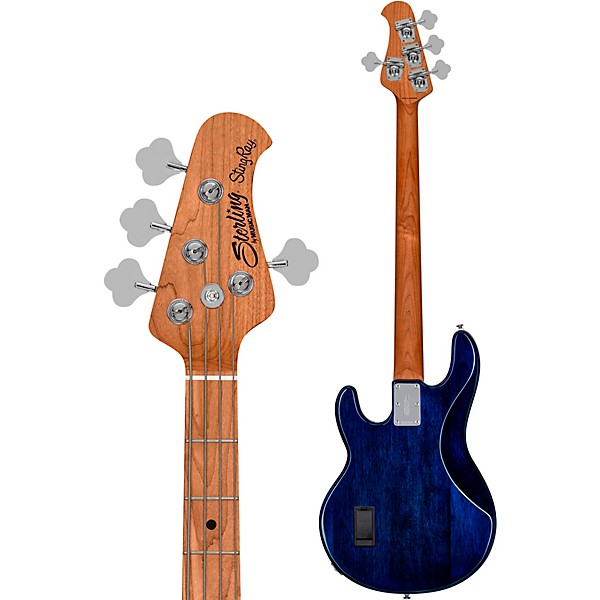 Sterling by Music Man StingRay Ray34 Flame Maple Electric Bass Guitar Neptune Blue