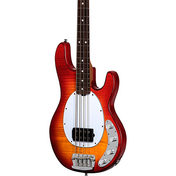 Sterling by Music Man StingRay Ray34 Flame Maple Electric Bass Guitar Heritage Cherry Burst