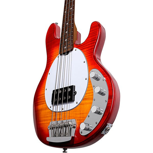 Sterling by Music Man StingRay Ray34 Flame Maple Electric Bass Guitar Heritage Cherry Burst