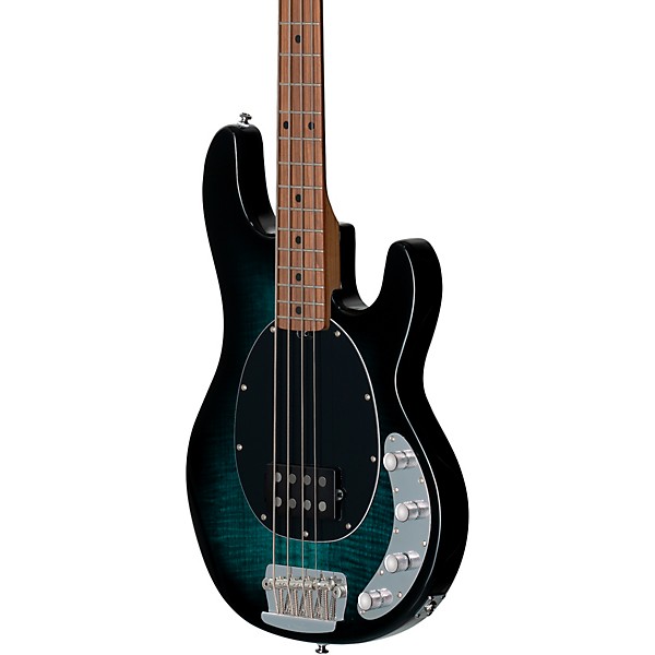 Sterling by Music Man StingRay Ray34 Flame Maple Electric Bass Guitar Teal