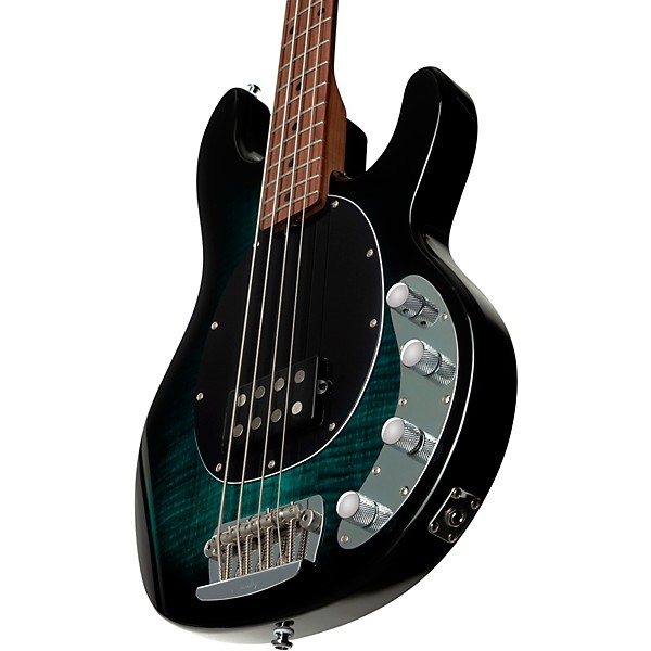 Sterling by Music Man StingRay Ray34 Flame Maple Electric Bass Guitar Teal