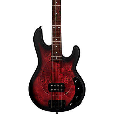 Sterling By Music Man Stingray Ray34 Burl Top Electric Bass Dark Scarlet Burst Satin for sale