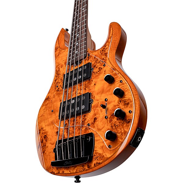 Sterling by Music Man StingRay Ray35HH Burl Top 5-String Electric Bass Amber