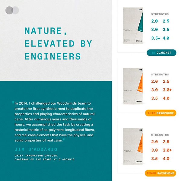 D'Addario Woodwinds VENN G2 Tenor Saxophone Reed 3+