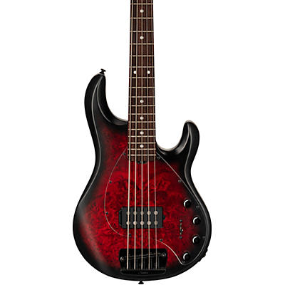Sterling By Music Man Stingray Ray35 Burl Top 5-String Electric Bass Dark Scarlet Burst Satin for sale