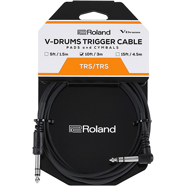 Roland 1/4" TRS to 1/4" TRS Balanced Interconnect Straight to Angle V-drums Trigger Cable 10 ft. Black