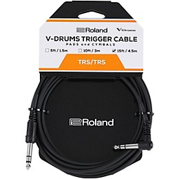 Roland 1/4" TRS to 1/4" TRS Balanced Interconnect Straight to Angle V-drums Trigger Cable 15 ft. Black
